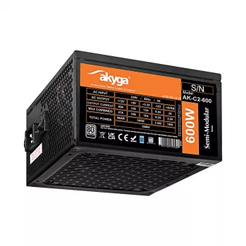Zasilacz ATX Akyga AK-C2-600 Classic 600 W, półmodularny, aktywny PFC, wentylator 120 mm