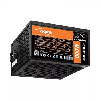 Zasilacz ATX Akyga AK-C2-800 Classic 800 W, półmodularny, aktywny PFC, wentylator 120 mm
