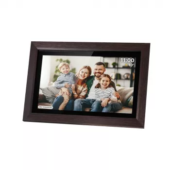 Kruger & Matz FRAMEO Wi-Fi 15.6 inch Cyfrowa ramka do zdjęć z drewnianą ramą, Full HD IPS ekran dotykowy, 16 GB, czarny