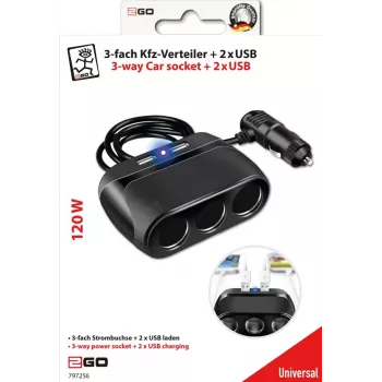 2GO 797256 Uniwersalna Ładowarka Samochodowa 12/24V 2.4A USB-A Czarna