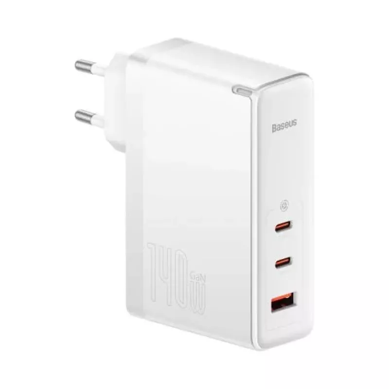 Baseus Travel Charger GaN5 Pro Fast Wall Charger, C+C+U, 140W, White, EU Plug (CCGP100202)