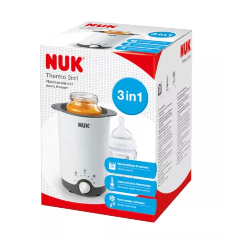 NUK Thermo 3-in-1 Podgrzewacz do Butelek i Pokarmu z Ogrzewaniem Parowym, Biały/Czarny, Komora 7,6 cm