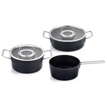 Fissler Adamant zestaw garnków, 3 elementy: garnek 20 cm, garnek do duszenia 24 cm i rondel 18 cm, z pokrywkami szklanymi (156-115-03-000/0)