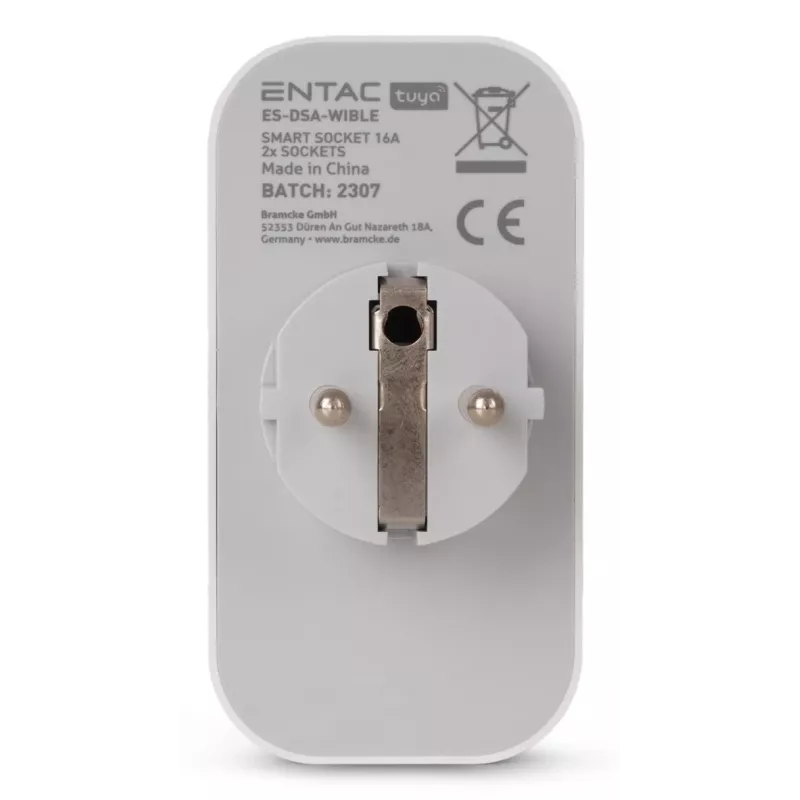 ENTAC Smart WiFi Double Socket Adapter ES-DSA-WIBLE, Biały, 2 gniazda, 3680W