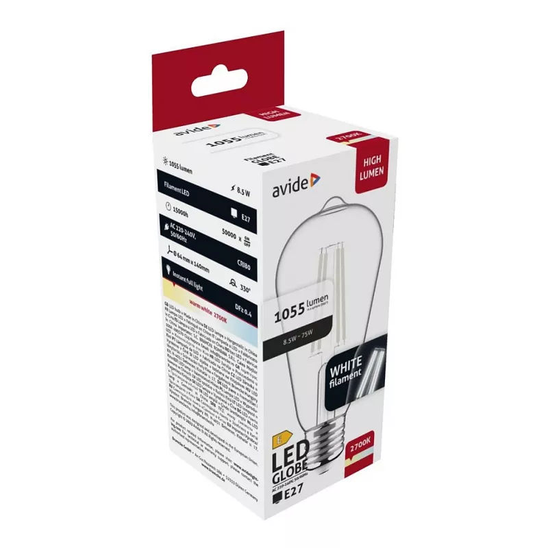 Avide LED Bulb White Filament ST64 8.5W E27 Warm White 2700K