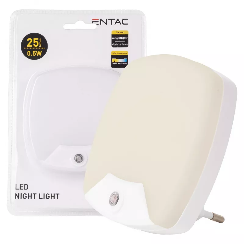 ENTAC Night Light 0.5W Square Warm White with Dusk-to-Dawn Sensor