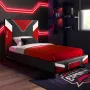 Łóżko pojedyncze gamingowe XROCKER Gaming & Racing 90x190cm czerwona ekoskóra