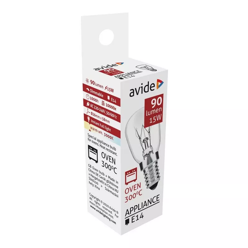 Avide Oven Lamp 300°C 90lm 15W E14 Warm White 3000K