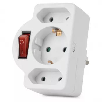 ENTAC Gniazdo ścienne 2x Euro 1x Schuko z wyłącznikiem Biały