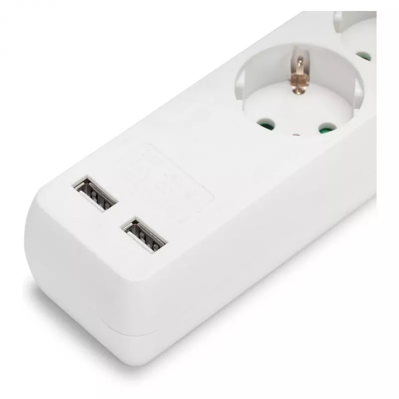 Listwa zasilająca ENTAC 3-gniazdowa z USB 1,5m przełącznik biała