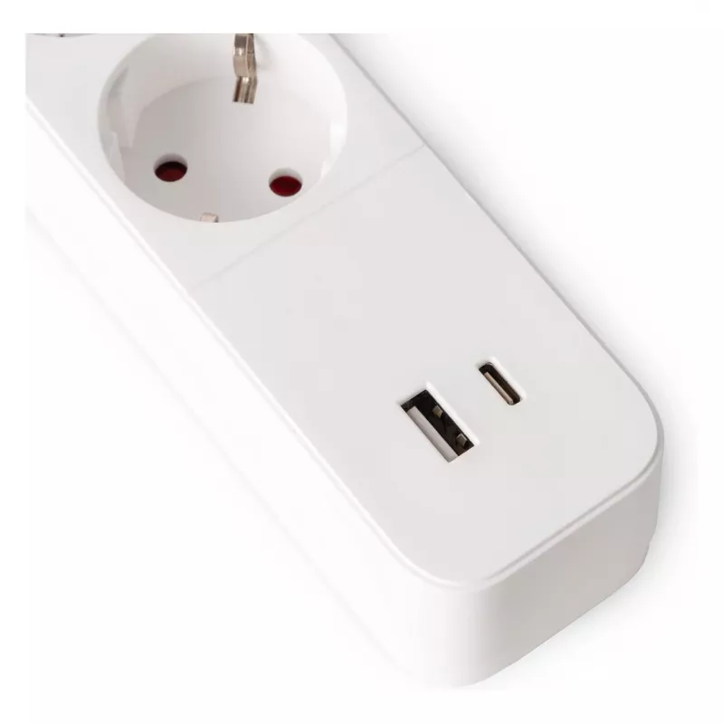Listwa zasilająca ENTAC 4-gniazdowa z 1x USB-A i 1x USB-C, 1,5 m, biała