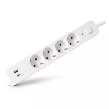 Listwa zasilająca ENTAC 4-gniazdowa z 1x USB-A i 1x USB-C, 1,5 m, biała