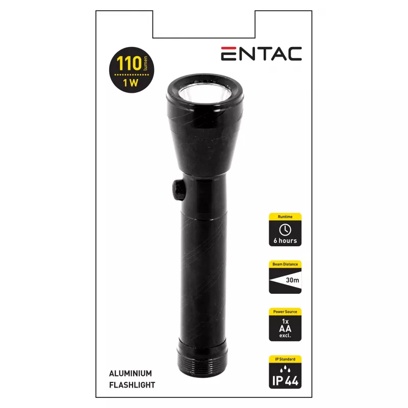 ENTAC 1W LED Flashlight Aluminium Black AA Battery