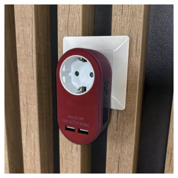 ENTAC Wall Plug Adapter z 2x USB-A Burgund