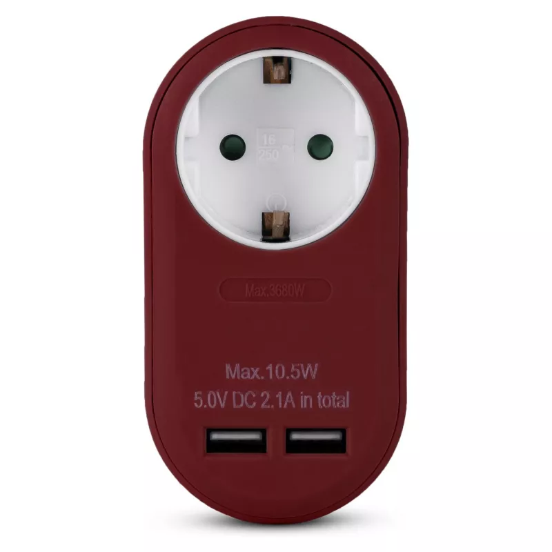 ENTAC Wall Plug Adapter z 2x USB-A Burgund