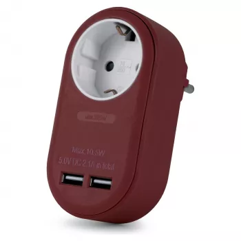 ENTAC Wall Plug Adapter z 2x USB-A Burgund