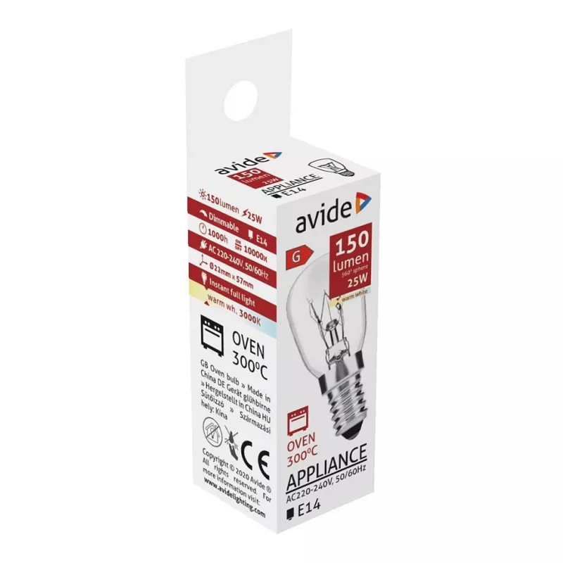 Avide Oven Lamp 300°C 150lm 25W E14 Warm White 3000K