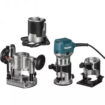 Makita RT0702CX3J Frezarka Górnowrzecionowa 710W Tuleja 8mm z 3 Podstawami i Walizką MAKPAC