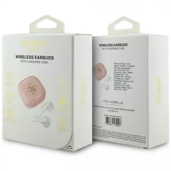 Guess 4G Metal Logo True Wireless Stereo Bluetooth 5.0 Earbuds z etui ładującym - Różowy