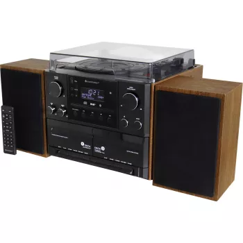 Soundmaster MCD5600BR System stereo z gramofonem, DAB+, FM, Bluetooth, CD, kasetą, USB, 2 x 5 W, brązowy