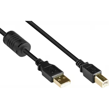 GoodConnections USB 2.0 Cable USB Type A to USB Type B with Ferrite Core, Gold-Plated, Black, 5m (GC-M0083)