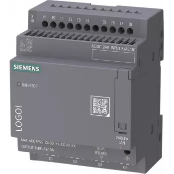 Moduł logiczny Siemens LOGO! 24 RCEo 6ED1052-2HB08-0BA3, 24V AC/DC, 8 DI/4 AI/4 DQ przekaźnik, bez wyświetlacza, Ethernet
