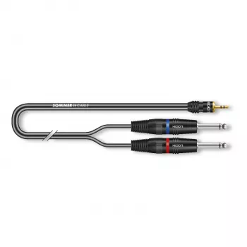 Sommer Cable SC-Onyx 2025 MKII kabel rozgałęźny stereo, 2 x 1 x 0,25 mm², wtyk mini jack 3,5 mm stereo – 2x wtyk jack 6,3 mm mono, HICON, czarny, 2,5 m (ON1W-0250-SW)