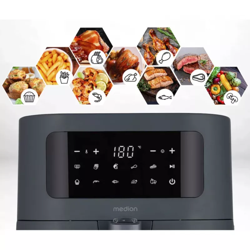 Frytkownica powietrzna MEDION Life MD 11740 E40 XL, szary, 2150 W, kosz 5,2 L