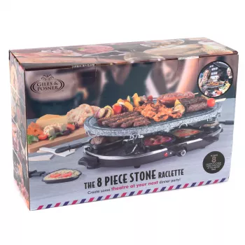 Giles & Posner EK1872GV2VDE Stolowy Grill Raclette z Kamieniem - 1200W, dla 8 osób, Czarny/Szary