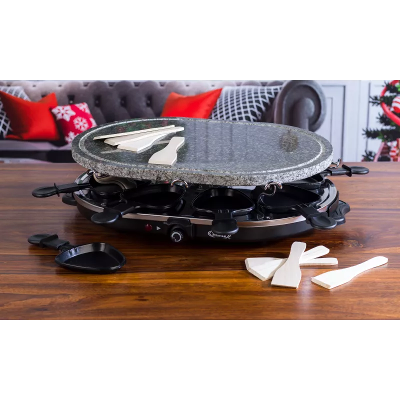 Giles & Posner EK1872GV2VDE Stolowy Grill Raclette z Kamieniem - 1200W, dla 8 osób, Czarny/Szary