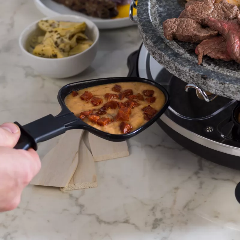 Giles & Posner EK1872GV2VDE Stolowy Grill Raclette z Kamieniem - 1200W, dla 8 osób, Czarny/Szary