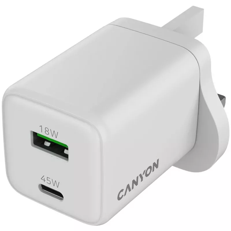 CANYON CU45AC GaN 45W 1xPD 1xQC UK Biała Ładowarka Ścienna