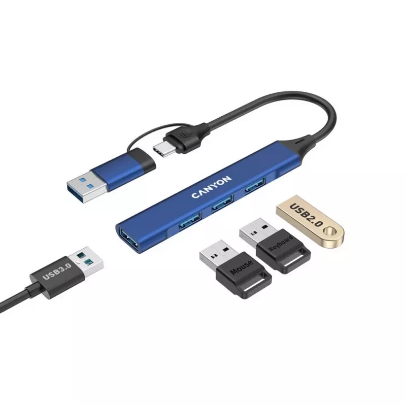 CANYON DS-02 4-w-1 Hub USB-A/C Niebieski