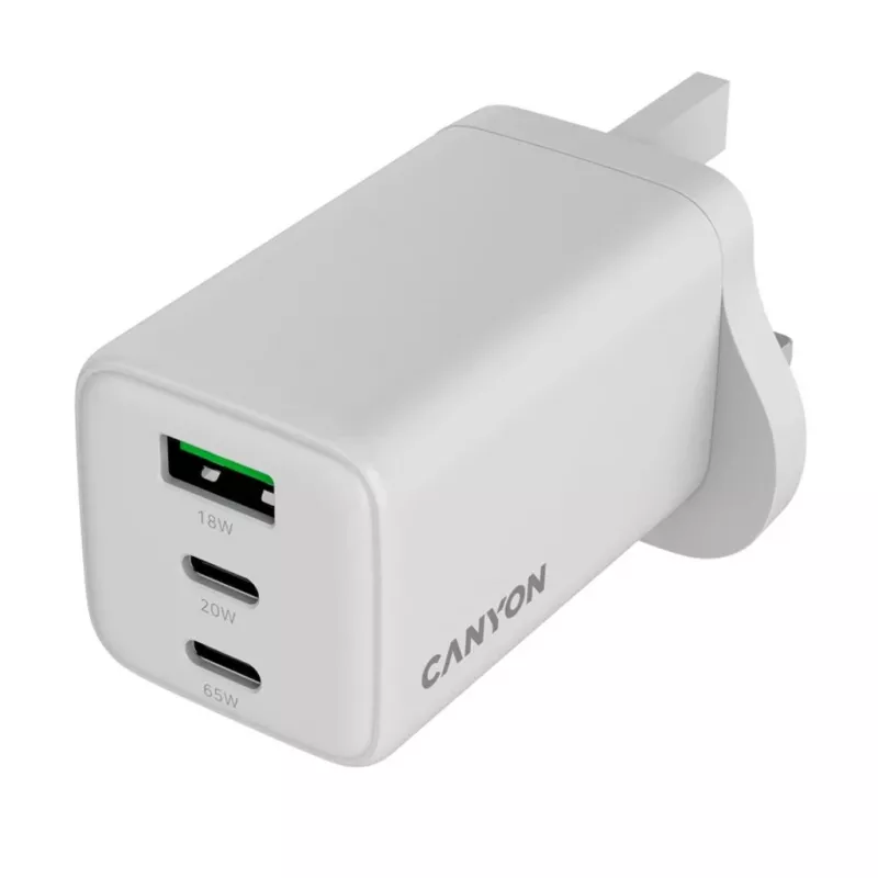 CANYON CU65ACC GaN 65W 2xPD 1xQC UK Biała Ładowarka Ścienna