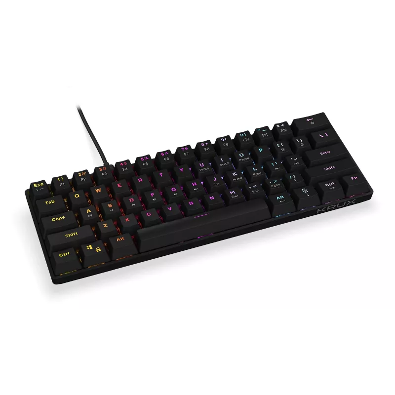 Klawiatura mechaniczna KRUX Qara 60% Gateron Yellow RGB USB-C Czarny