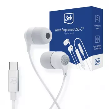 Słuchawki przewodowe 3mk USB-C, dokanałowe z mikrofonem, białe