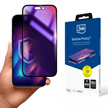 3MK Rainbow Privacy Screen Protector do Apple iPhone 16 Plus, szkło hartowane, twardość 9H, filtr prywatności 2-kierunkowy, antyodciskowy, 0,33 mm