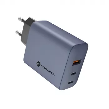 FORCELL F-ENERGY GaN VT-42B Ładowarka ścienna 2x USB-C + USB-A PD QC4.0 4A 65W Szary