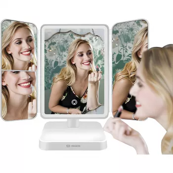 Lustro LED MOZOS ML10X z 10-krotnym powiększeniem, 3 tryby kolorów, płynne ściemnianie, obrót 360°, ładowanie przez USB-C, biały