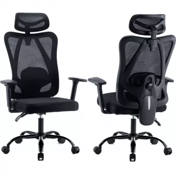MOZOS ERGO-X Ergonomiczne krzesło biurowe z regulowanym podparciem lędźwiowym i zagłówkiem, czarne