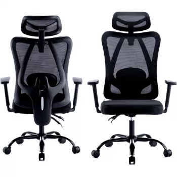 MOZOS ERGO-X Ergonomiczne krzesło biurowe z regulowanym podparciem lędźwiowym i zagłówkiem, czarne