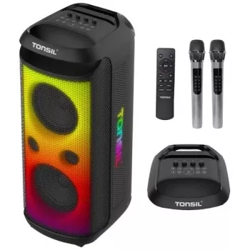 TONSIL Party Dance 1600 Przenośny Głośnik Bluetooth z Oświetleniem LED, Karaoke, 1600W PMPO, 80W RMS, 10 inch Woofer, TWS, Radio FM, Mikrofon i Pilot