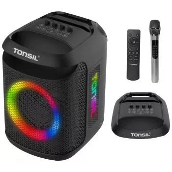 Tonsil Party Dance 800 Przenośny Głośnik Bluetooth z Karaoke, Disco LED, 80W RMS, 2x8 inch Woofery, Czarny