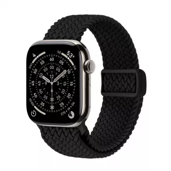 Crong Wave Band Pleciony Pasek Nylonowy do Apple Watch 44/45/46/49 mm (Czarny)