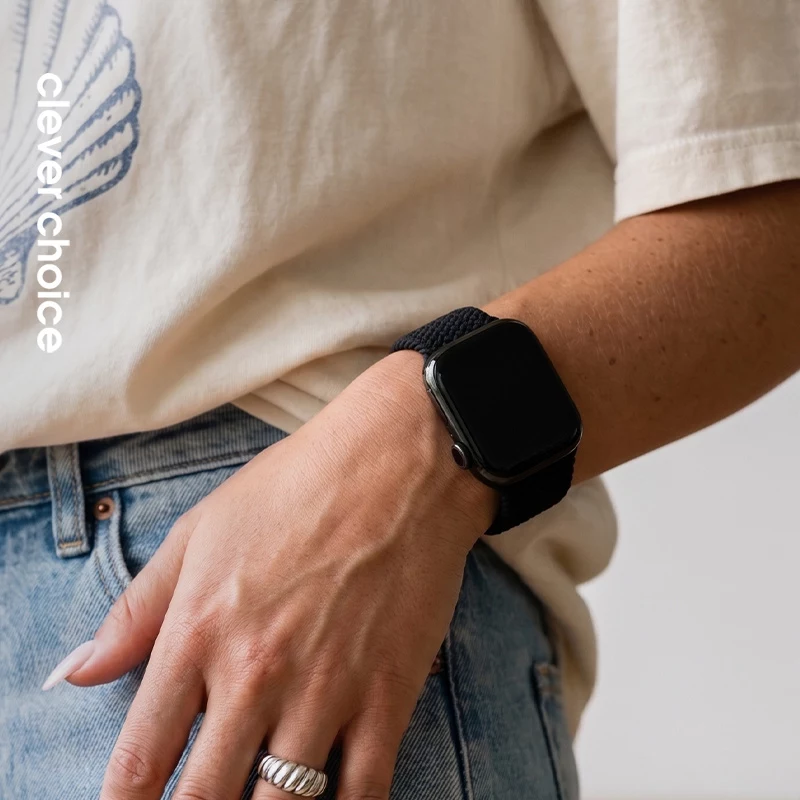 Crong Wave Band Pleciony Pasek Nylonowy do Apple Watch 44/45/46/49 mm (Czarny)
