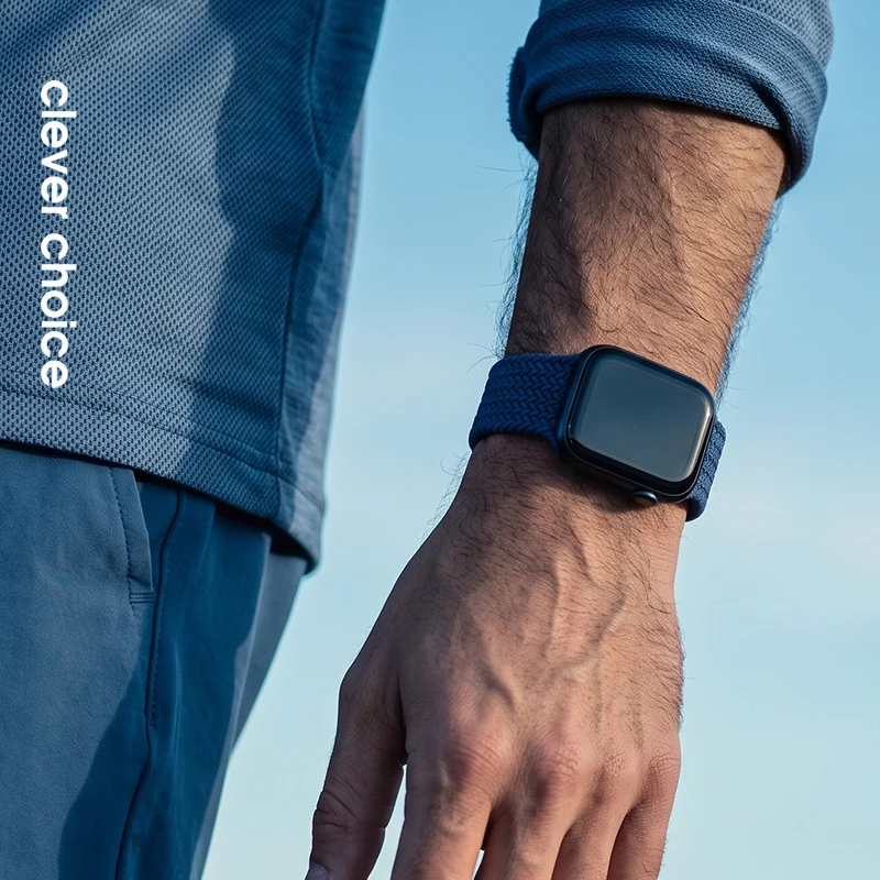 Crong Wave Band Pleciona Nylonowa Pętla Solo do Apple Watch 44/45/46/49 mm (Granatowy)