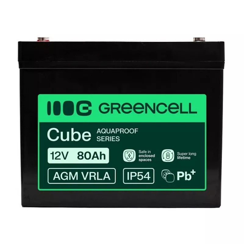 GREEN CELL Greencell AGM VRLA 12V 80Ah Akumulator bezobsługowy do UPS, wag, kamperów (260x168x216mm)
