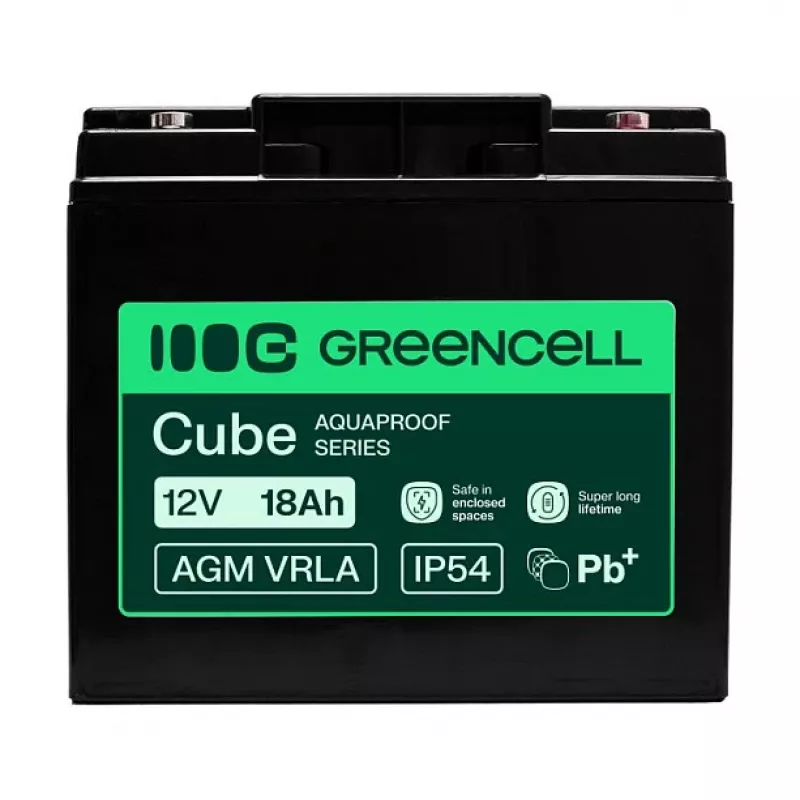 Akumulator Greencell AGM VRLA 12V 18Ah bezobsługowy do kas fiskalnych, zabawek, kamer (181x77x167mm)