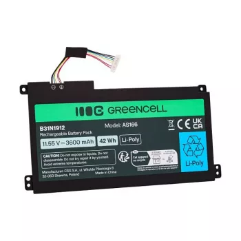 Green Cell Bateria do ASUS C31N1912 / B31N1912, 3-ogniwowa, 42Wh, 11.55V, Li-ion Polymer, Czarny