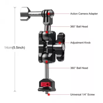 PULUZ Magic Arm 1/4 inch Mount do GoPro / SJCAM / Xiaomi / DJI / Insta360 PU842B